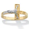 Palm Beach Jewelry Two-tone Textured Solid 10k Yellow And White Gold Horizontal Crucifix Ring In Multi