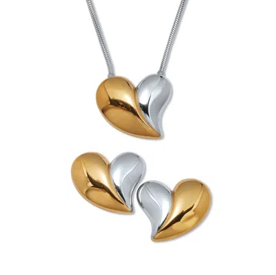 Palm Beach Jewelry Two-tone Yellow Gold Ion-plated Stainless Steel Heart Necklace Set 20-inch