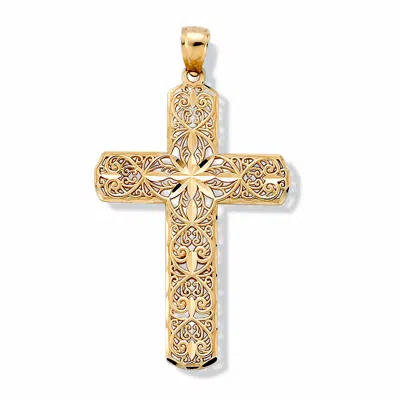 Palm Beach Jewelry Unisex 10k Gold Diamond-cut Swirl Religious Cross Pendant