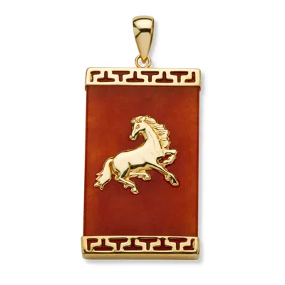 Palm Beach Jewelry Unisex Red Genuine Jade 14k Yellow Gold Charm Horse Pendant