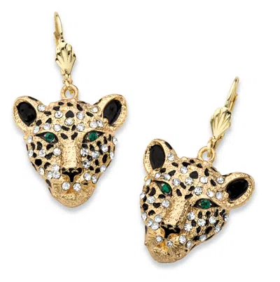 Palm Beach Jewelry White And Green Crystal Goldtone Leopard Drop Earrings With Lever Backs