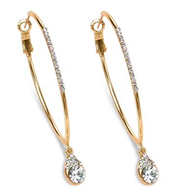 Palm Beach Jewelry White Crystal Goldtone Hoop Teardrop Earrings (1.5")
