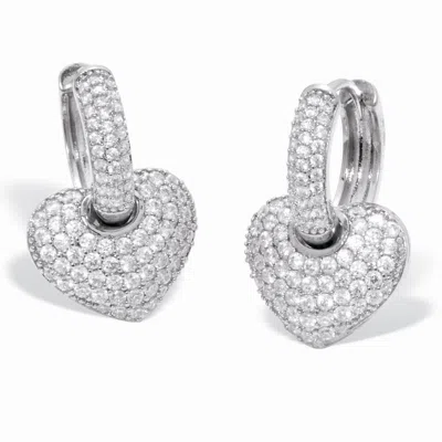 Palm Beach Jewelry White Crystal Silvertone Heart Hoop Earrings (24x16mm)