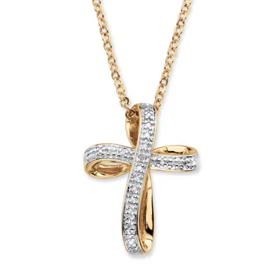Palm Beach Jewelry White Diamond Accent Two-tone 18k Gold-plated Cross Pendant Necklace 18"