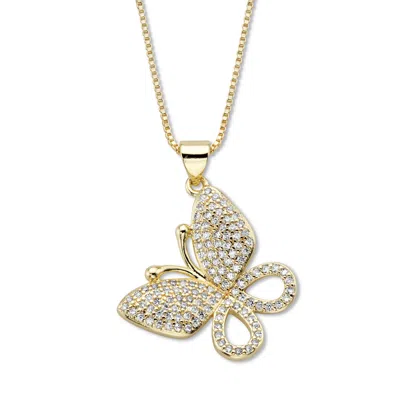 Palm Beach Jewelry White Round Crystal Goldtone Pave Butterfly Pendant Necklace 16"-18" Chain