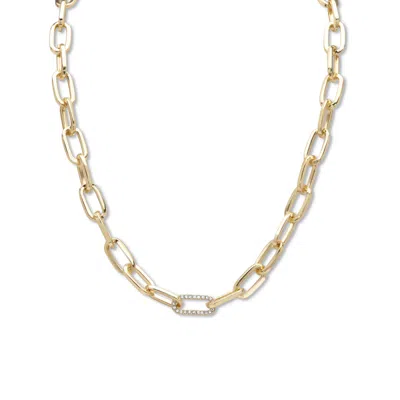 Palm Beach Jewelry White Round Pave' Crystal Paperclip Chain Necklace Goldtone 18"- 20" Length