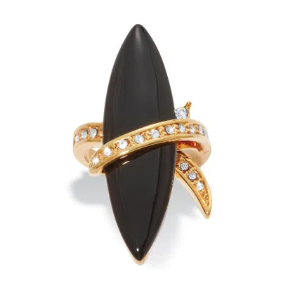 Palm Beach Jewelry Wrapped Marquise Onyx And Crystal Gold-plated Ring In Yellow