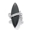 Palm Beach Jewelry Wrapped Marquise Onyx And Crystal Platinum-plated Ring