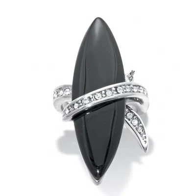 Palm Beach Jewelry Wrapped Marquise Onyx And Crystal Platinum-plated Ring In White