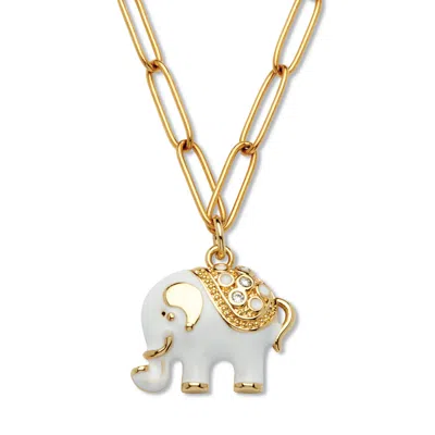 Palm Beach Jewelry Yellow Gold Ion-plated Crystal Elephant Layered Necklace, 19 Inches In White
