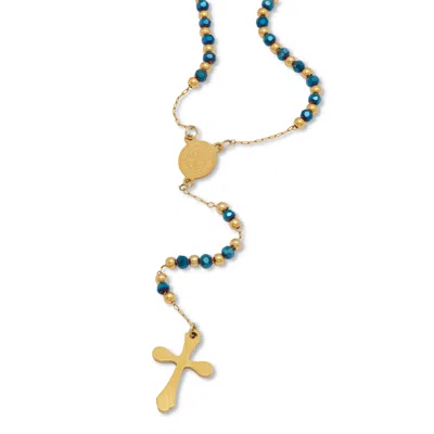 Palm Beach Jewelry Yellow Gold Ion-plated Stainless Steel Crystal Beaded Rosary Necklace 21-inch