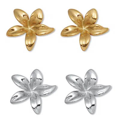 Palm Beach Jewelry Yellow Gold Ion-plated Stainless Steel Flower Earrings, 2-pair Set In White