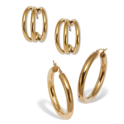 Palm Beach Jewelry Yellow Gold Ion-plated Stainless Steel Hoop Earring Set