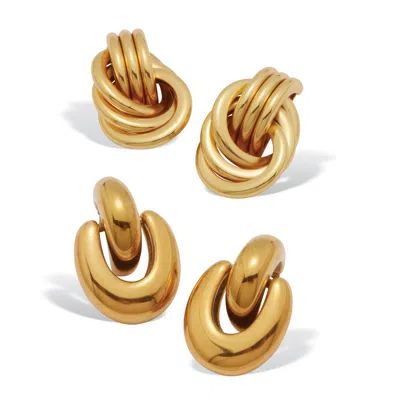Palm Beach Jewelry Yellow Gold Ion-plated Stainless Steel Twisted Knot Drop Earring Set
