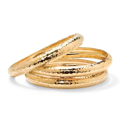 Palm Beach Jewelry Yellow Goldtone Hammered 3-piece Bangle Bracelet Set 8.5"