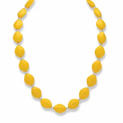 Palm Beach Jewelry Yellow Mod-style Lucite Silvertone Cabochon Beaded Strand Necklace 18"-21"