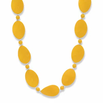 Palm Beach Jewelry Yellow Mod-style Lucite Silvertone Cabochon Beaded Strand Necklace 28" In Gold