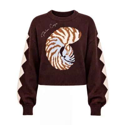 Palm Collective Women's Brown Tiger Shell Knit Sweater