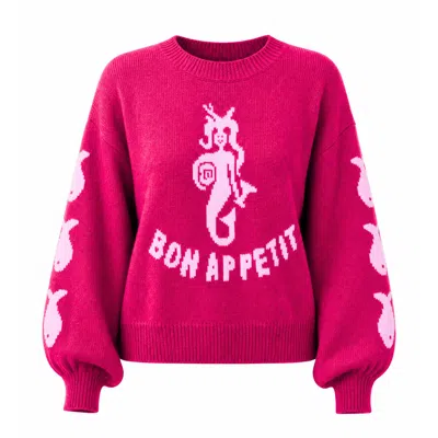 Palm Collective Women's Pink Bon Appetit Mermaid Knit Sweater - Bright Burgundy