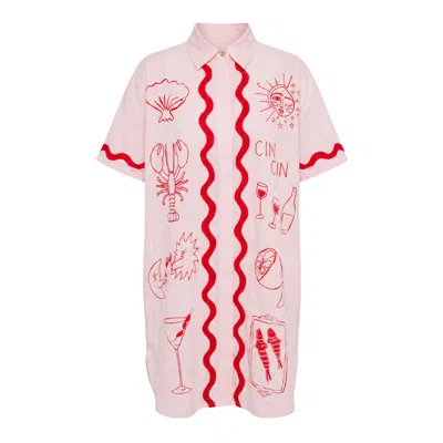 Palm Collective Women's Pink Wine Club Shirt Dress