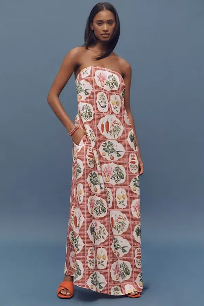 Palm Noosa Alessia Pink Citrus Tile Crepe Strapless Midi Dress
