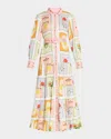 Palm Noosa Aria Tiered Tile-print Linen Maxi Shirtdress In Siesta Tile