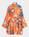 Palm Noosa Austin Orange Plates Flounce Linen Mini Dress