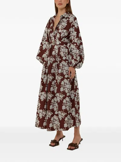 Palm Noosa Emily Floral-print Maxi Shirt Dress In Burgundy
