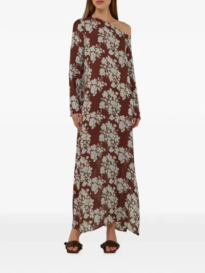 Palm Noosa Goldie Floral-print Silk Maxi Dress In Burgundy