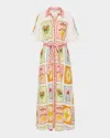Palm Noosa Marla Tile-print Linen Maxi Shirtdress In Siesta Tile