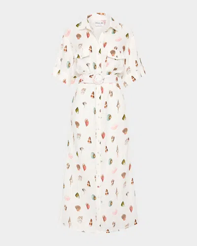 Palm Noosa Memento Seashell-print Linen Maxi Shirtdress In Sardinia Shell