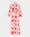 Palm Noosa Noddy Belted Stamp-print Linen Maxi Shirtdress In Strawberry Stamp