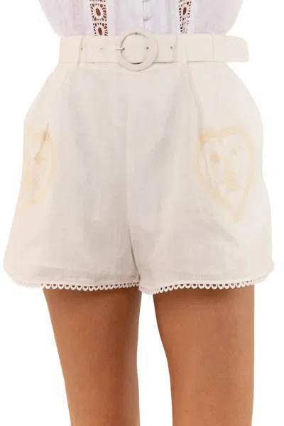 Palm Noosa Porto Embroidery Shorts In White In Pink