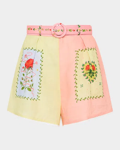 Palm Noosa Porto Siesta Tile-print Linen Shorts