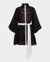 Palm Noosa Rosewood Embroidered Flounce Linen Mini Dress