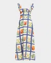 Palm Noosa Ruffle-trim Vintage Botanical Linen Maxi Dress