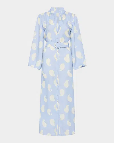 Palm Noosa Tessie Belted Paisley-print Maxi Shirtdress In Periwinkle Paisley