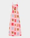 Palm Noosa Tulipa Sleeveless Stamp-print Maxi Dress In Strawberry Stamp