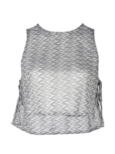 Palmacea Chevron-knit Drawstring Top In Silver