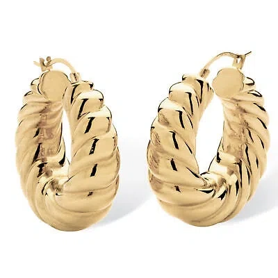 Pre-owned Palmbeach Jewelry 14k Gold Ultra-lightweight Nano Diamond Resin Filled Shrimp-style Hoop Earrings In Yellow