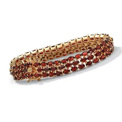 Pre-owned Palmbeach Jewelry 27.50 Tcw Garnet Gold-plated Sterling Silver Triple-row Tennis Bracelet In Red