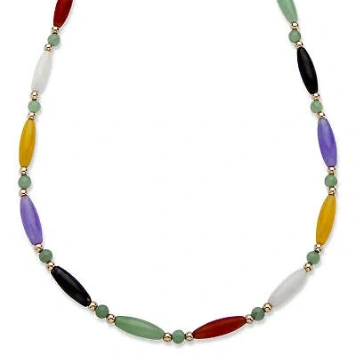 Pre-owned Palmbeach Jewelry Multicolor Genuine Jade 14k Gold Beaded And Barrel Shapes Link Necklace 18" In Green
