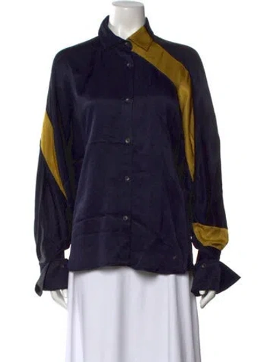 Pre-owned Palmer Harding Colorblock Pattern Long Sleeve Blouse In Multicolor