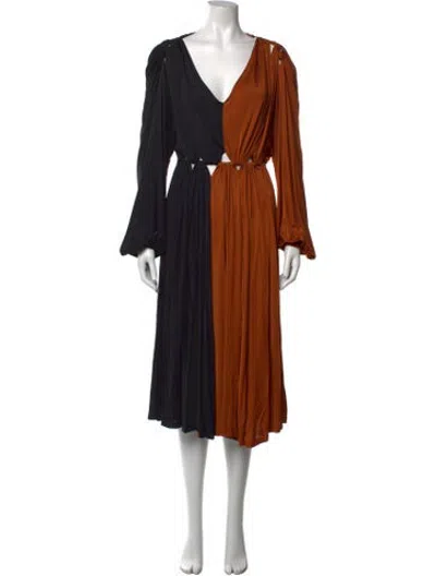 Pre-owned Palmer Harding Colorblock Pattern Midi Length Dress In Orange
