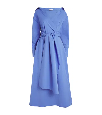 Palmer Harding Cotton-blend Poplin Enfold Midi Dress In Blue