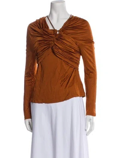 Pre-owned Palmer Harding Cowl Neck Long Sleeve Blouse In Brown