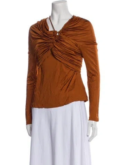 Pre-owned Palmer Harding Cowl Neck Long Sleeve Blouse In Brown