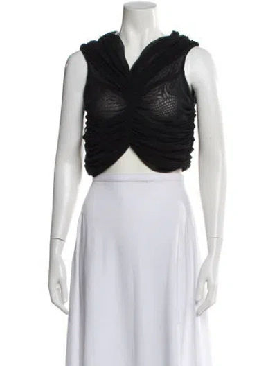 Pre-owned Palmer Harding Mesh V-neck Crop Top In Black