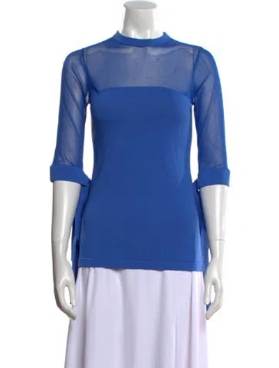 Pre-owned Palmer Harding Mock Neck Three-quarter Sleeve Top In Blue