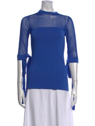 Pre-owned Palmer Harding Mock Neck Three-quarter Sleeve Top In Blue